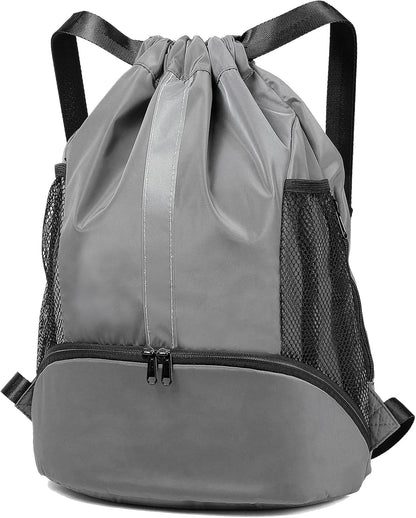 Drawstring Backpack Sports Gym Bag with Shoe Compartment and Two Water Bottle Holder …
