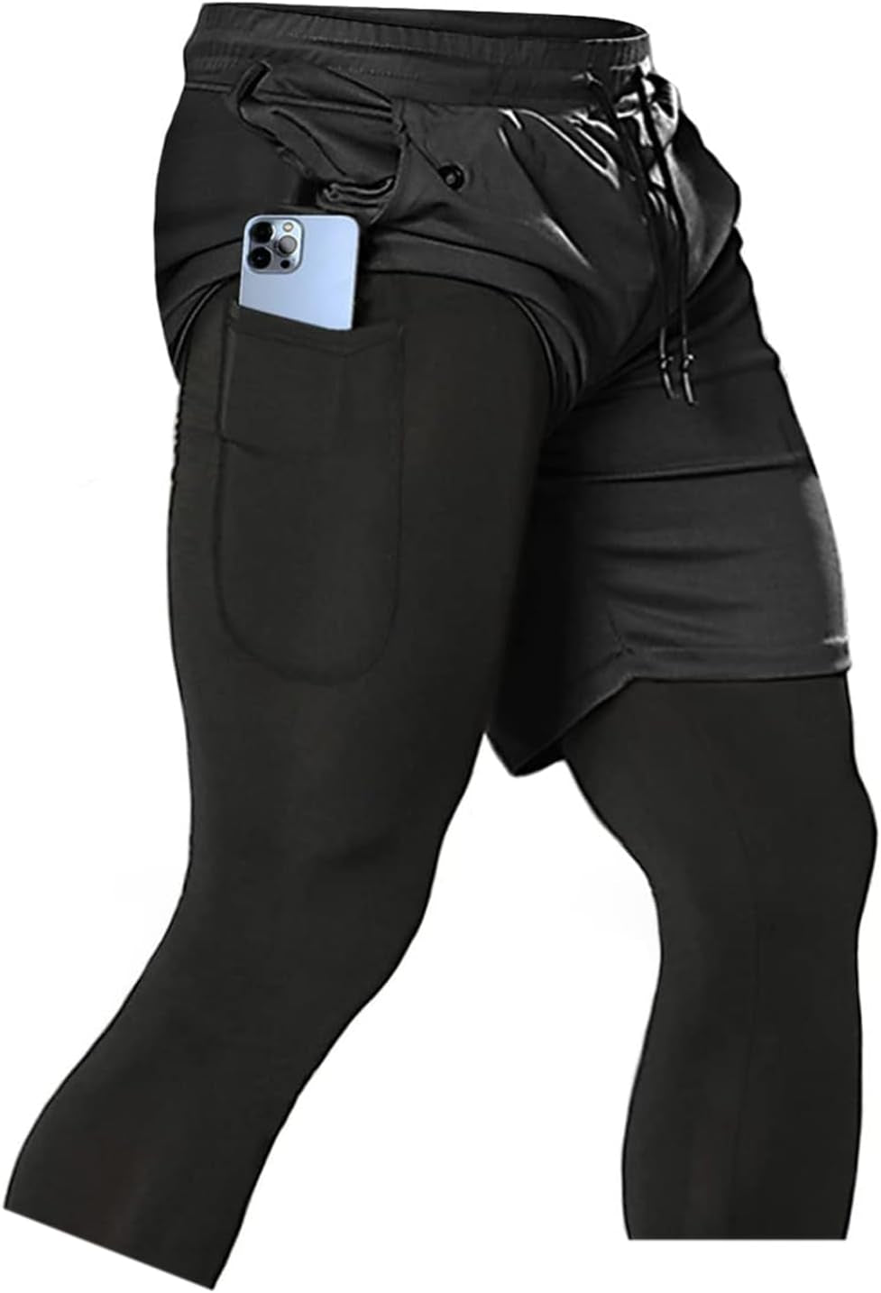 Men'S 2 in 1 Running Pants, Gym Workout Compression Pants for Men Training Athletic