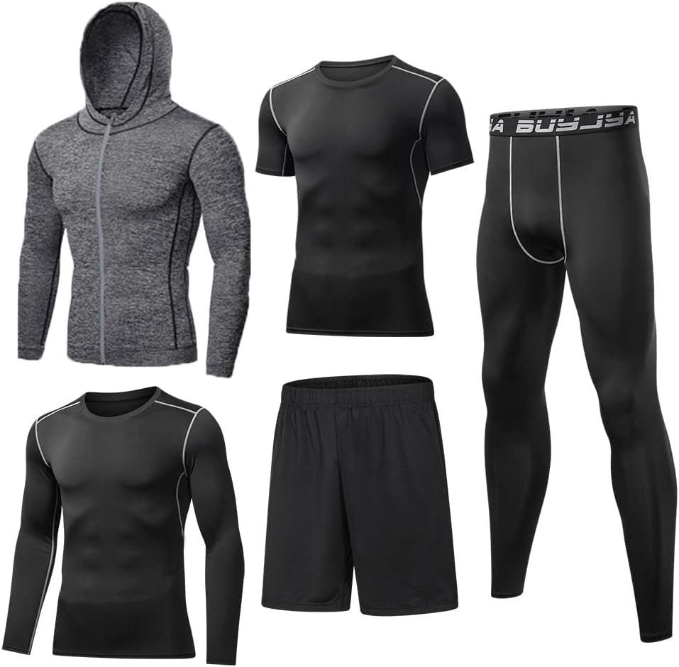 5Pcs Men'S Compression Pants Shirt Top Long Sleeve Jacket Athletic Sets Gym Clothing Mens Workout