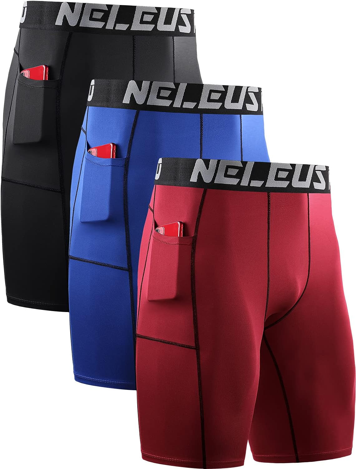 Men'S 3 Pack Running Compression Shorts with Pockets