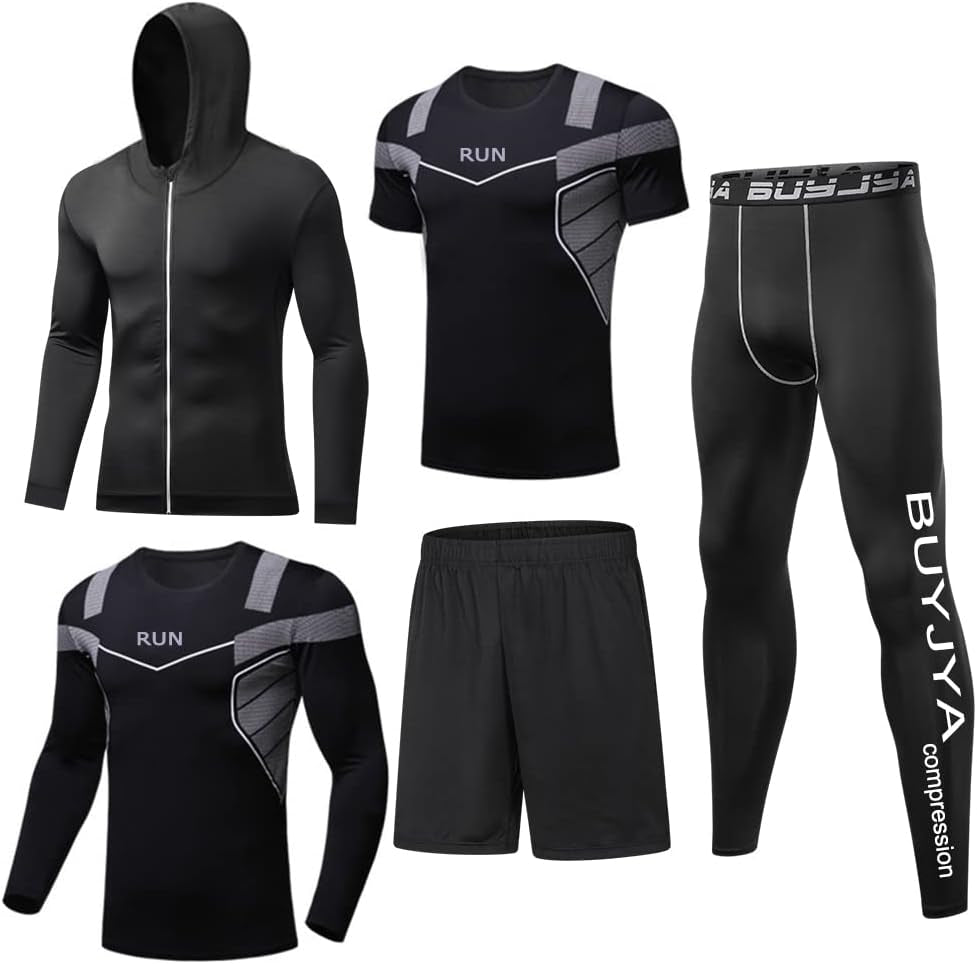 5Pcs Men'S Compression Pants Shirt Top Long Sleeve Jacket Athletic Sets Gym Clothing Mens Workout