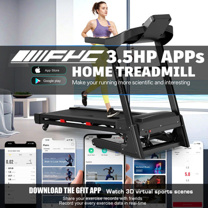 400LBS Capacity 3.5 HP Treadmill with 15% Auto Incline for Home- Heavy Duty Treadmill Foldable with App/Bluetooth - 18 Inch Wide Belt, Folding Treadmill for Home Gym Walking Running Exercise