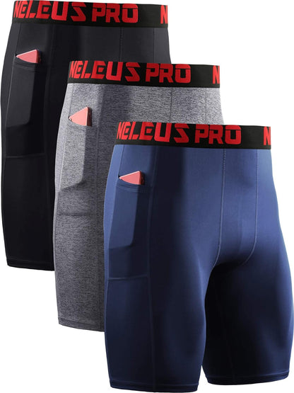 Men'S 3 Pack Running Compression Shorts with Pockets