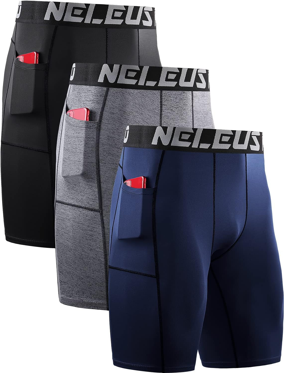 Men'S 3 Pack Running Compression Shorts with Pockets