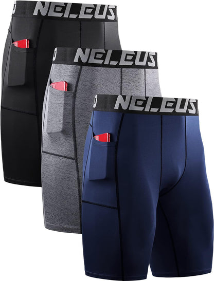 Men'S 3 Pack Running Compression Shorts with Pockets