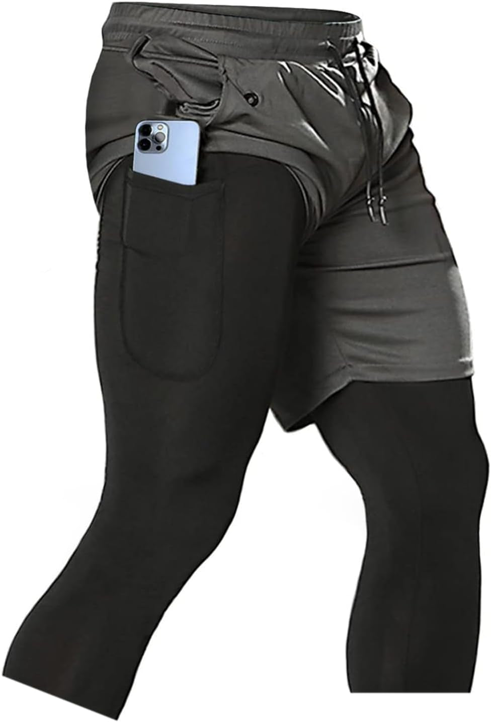 Men'S 2 in 1 Running Pants, Gym Workout Compression Pants for Men Training Athletic