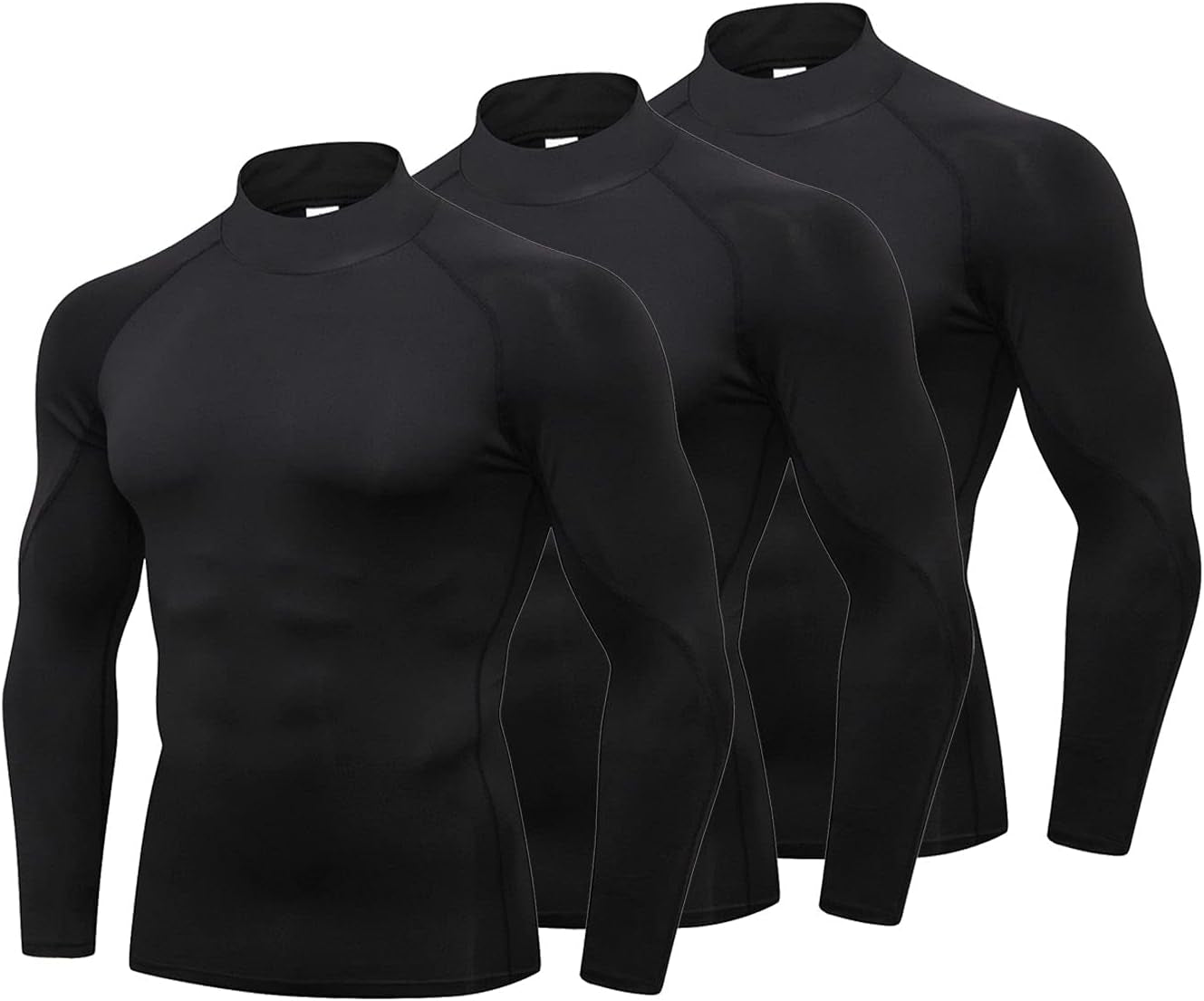3 Pack Mens Mock Turtleneck Compression Shirts Long Sleeve Sun Protection Shirts Cooling Workout Gym Tops Undershirt