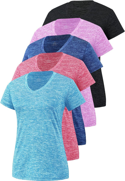 5-Pack Women'S Short Sleeve Dry Fit T-Shirt Moisture Wicking Athletic V-Neck Tee