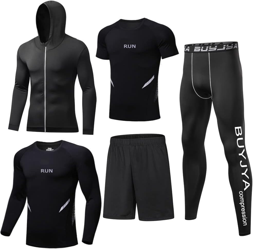5Pcs Men'S Compression Pants Shirt Top Long Sleeve Jacket Athletic Sets Gym Clothing Mens Workout