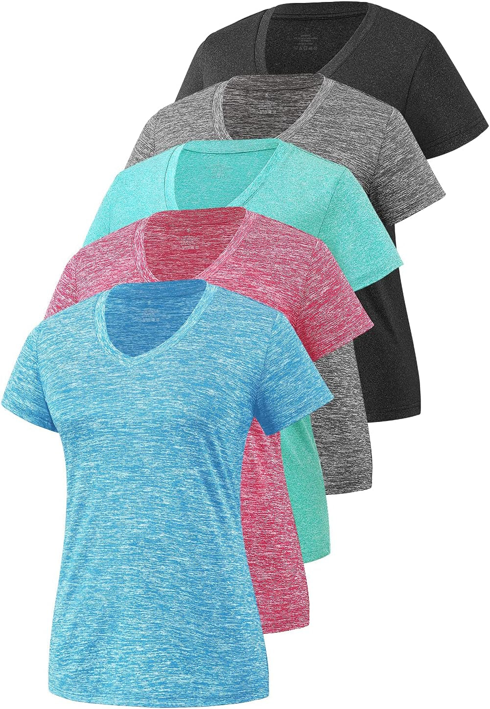 5-Pack Women'S Short Sleeve Dry Fit T-Shirt Moisture Wicking Athletic V-Neck Tee