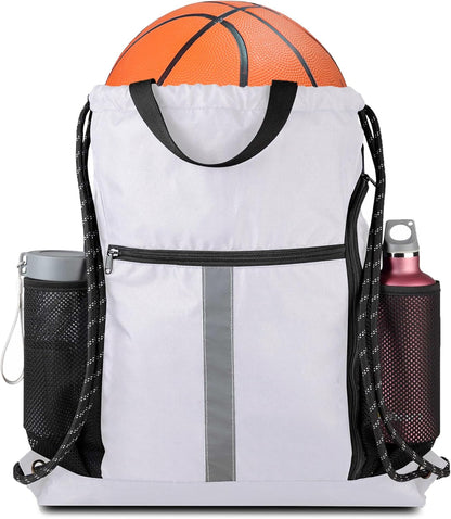 Drawstring Backpack Sports Gym Bag with Shoe Compartment and Two Water Bottle Holder …