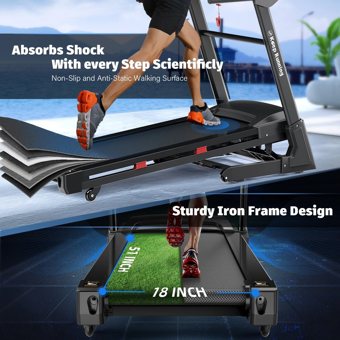 400LBS Capacity 3.5 HP Treadmill with 15% Auto Incline for Home- Heavy Duty Treadmill Foldable with App/Bluetooth - 18 Inch Wide Belt, Folding Treadmill for Home Gym Walking Running Exercise
