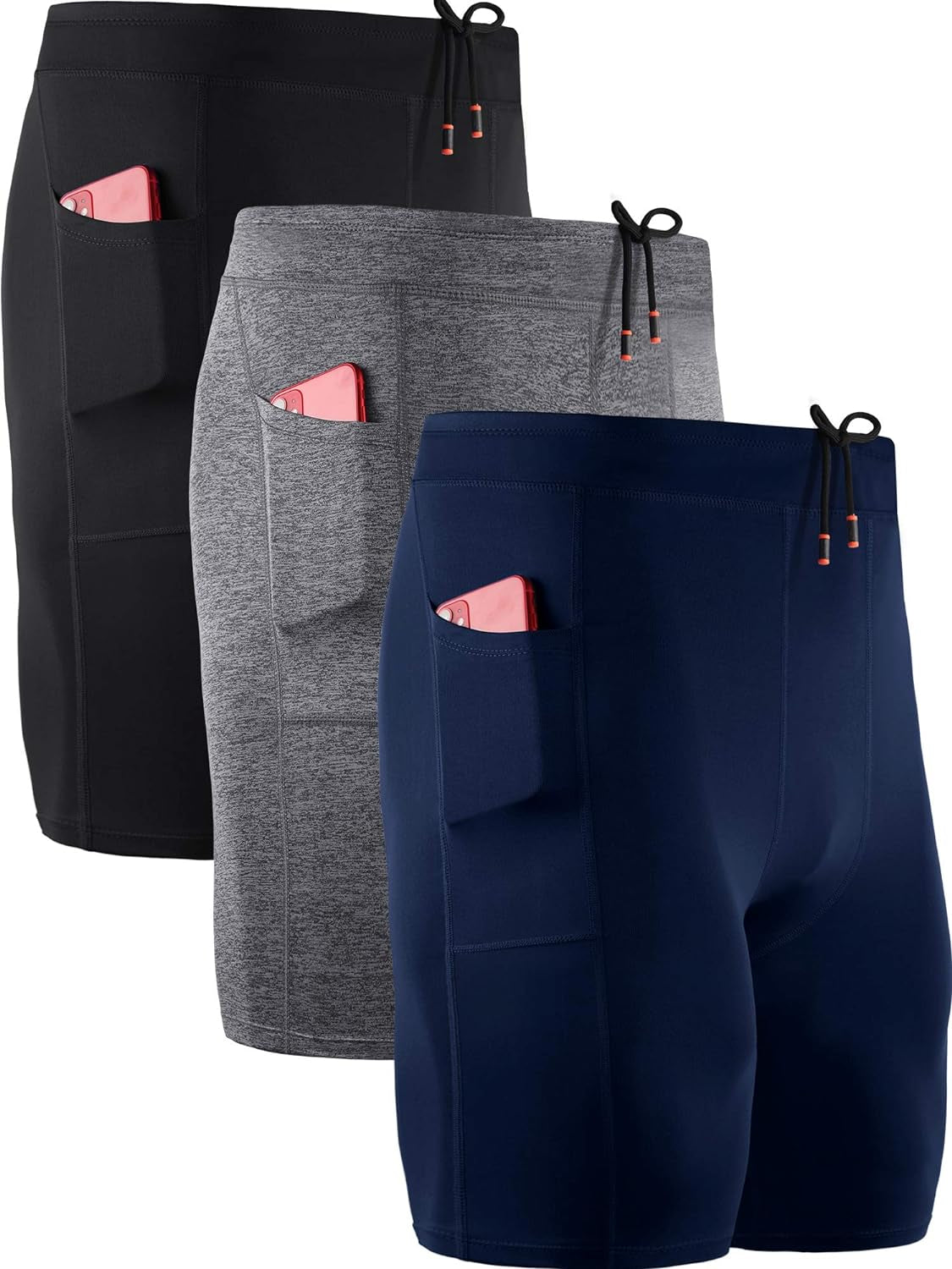 Men'S 3 Pack Running Compression Shorts with Pockets