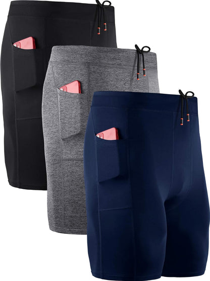 Men'S 3 Pack Running Compression Shorts with Pockets