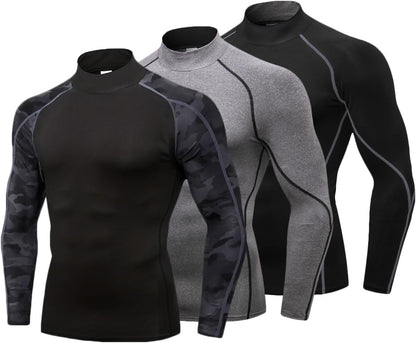 3 Pack Mens Mock Turtleneck Compression Shirts Long Sleeve Sun Protection Shirts Cooling Workout Gym Tops Undershirt