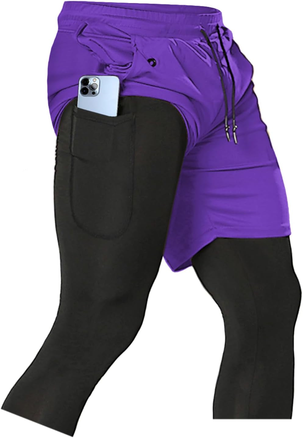 Men'S 2 in 1 Running Pants, Gym Workout Compression Pants for Men Training Athletic