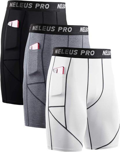 Men'S 3 Pack Running Compression Shorts with Pockets