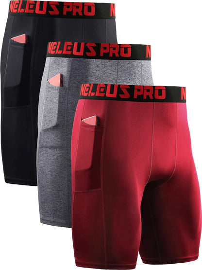 Men'S 3 Pack Running Compression Shorts with Pockets