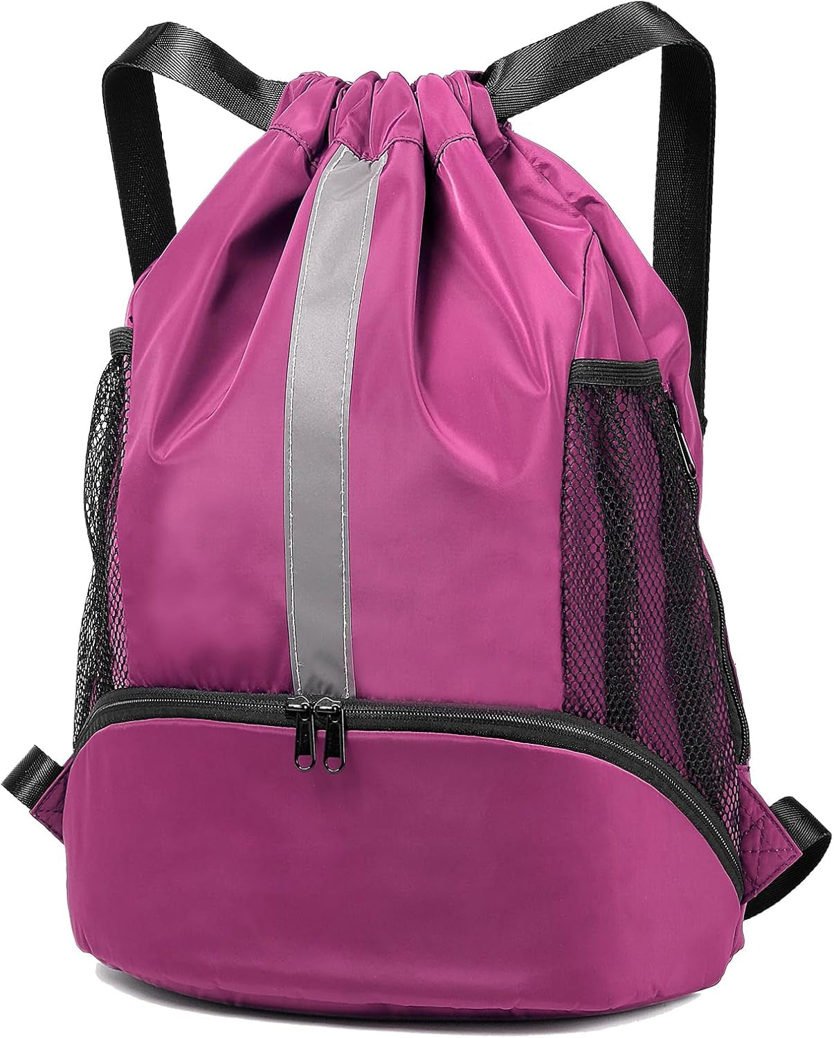 Drawstring Backpack Sports Gym Bag with Shoe Compartment and Two Water Bottle Holder …