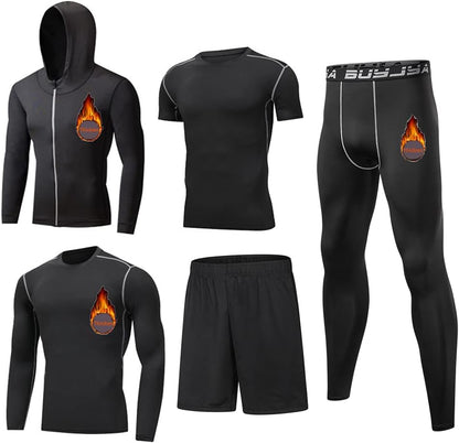 5Pcs Men'S Compression Pants Shirt Top Long Sleeve Jacket Athletic Sets Gym Clothing Mens Workout