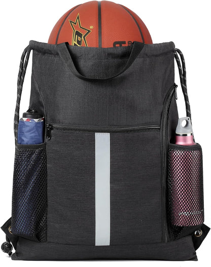 Drawstring Backpack Sports Gym Bag with Shoe Compartment and Two Water Bottle Holder …