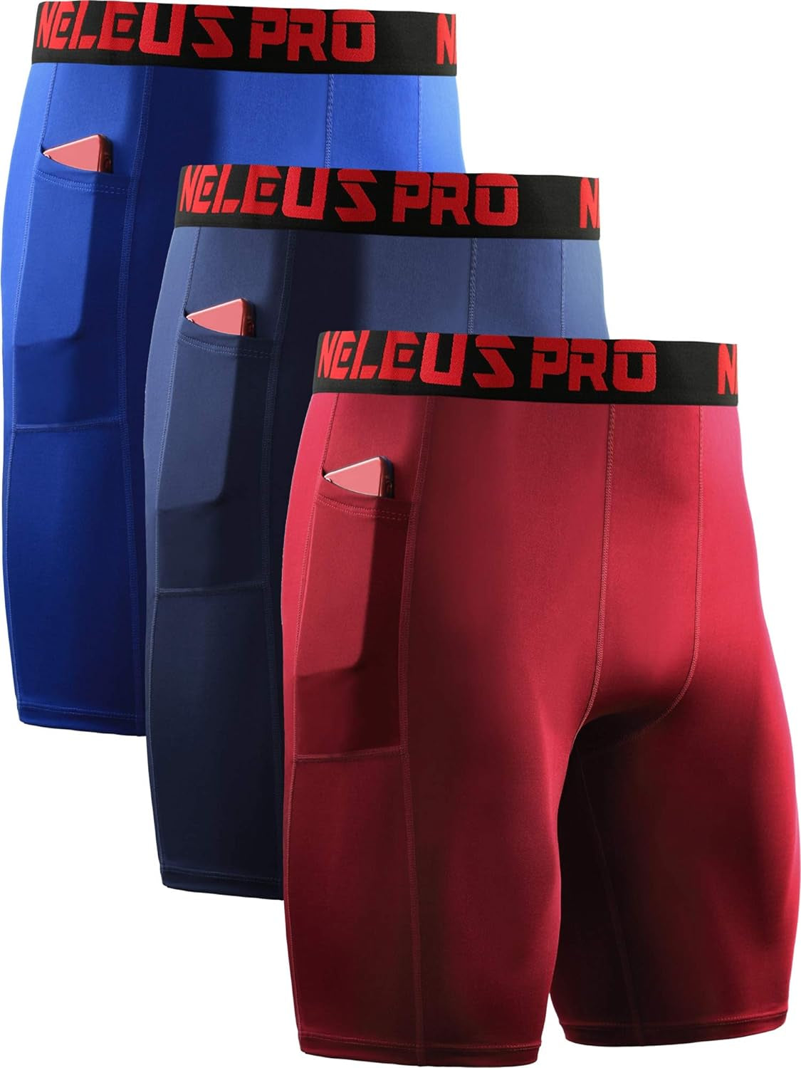 Men'S 3 Pack Running Compression Shorts with Pockets