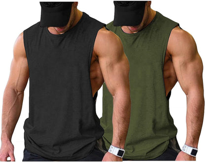 Men Workout Tank Top 2 Pack Gym Bodybuilding Sleeveless Muscle T Shirts