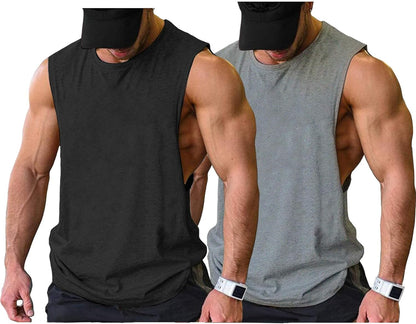 Men Workout Tank Top 2 Pack Gym Bodybuilding Sleeveless Muscle T Shirts