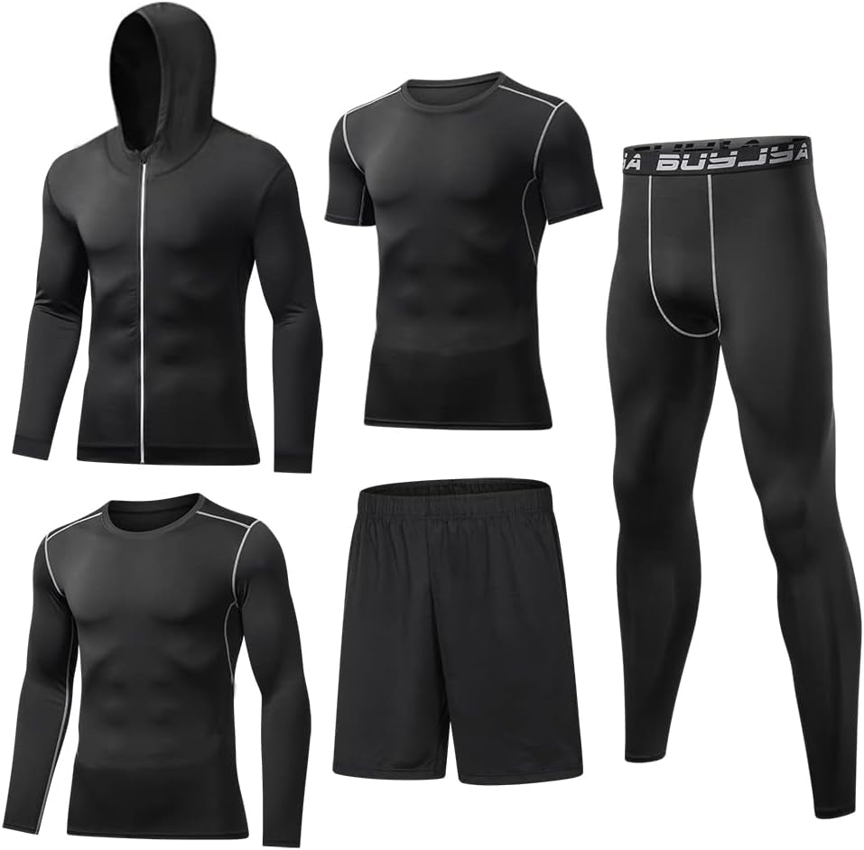 5Pcs Men'S Compression Pants Shirt Top Long Sleeve Jacket Athletic Sets Gym Clothing Mens Workout