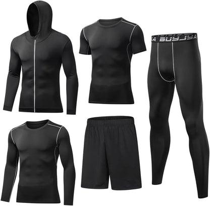 5Pcs Men'S Compression Pants Shirt Top Long Sleeve Jacket Athletic Sets Gym Clothing Mens Workout