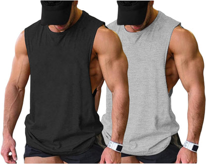 Men Workout Tank Top 2 Pack Gym Bodybuilding Sleeveless Muscle T Shirts