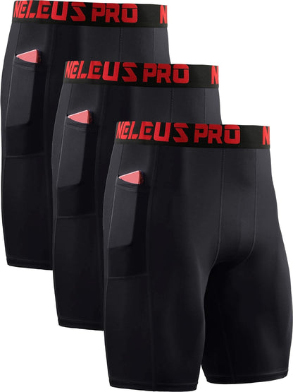 Men'S 3 Pack Running Compression Shorts with Pockets