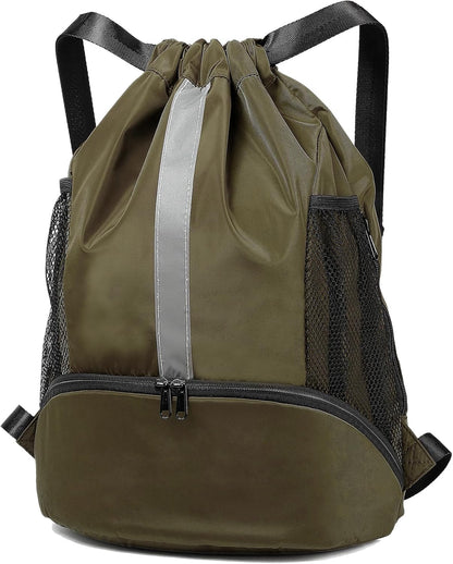 Drawstring Backpack Sports Gym Bag with Shoe Compartment and Two Water Bottle Holder …