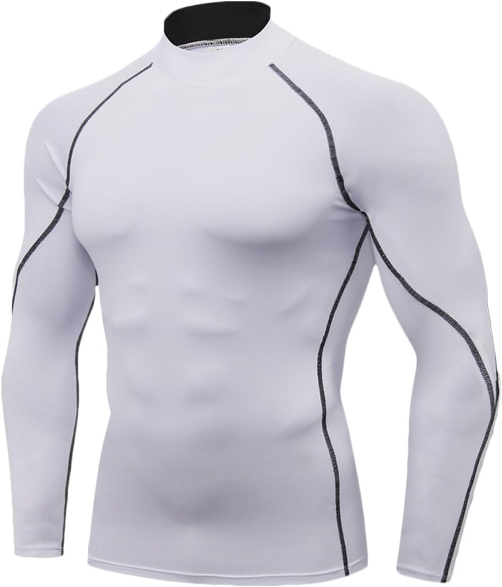 3 Pack Mens Mock Turtleneck Compression Shirts Long Sleeve Sun Protection Shirts Cooling Workout Gym Tops Undershirt