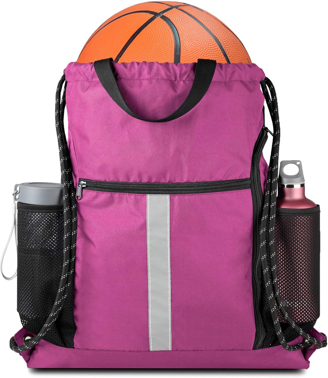 Drawstring Backpack Sports Gym Bag with Shoe Compartment and Two Water Bottle Holder …