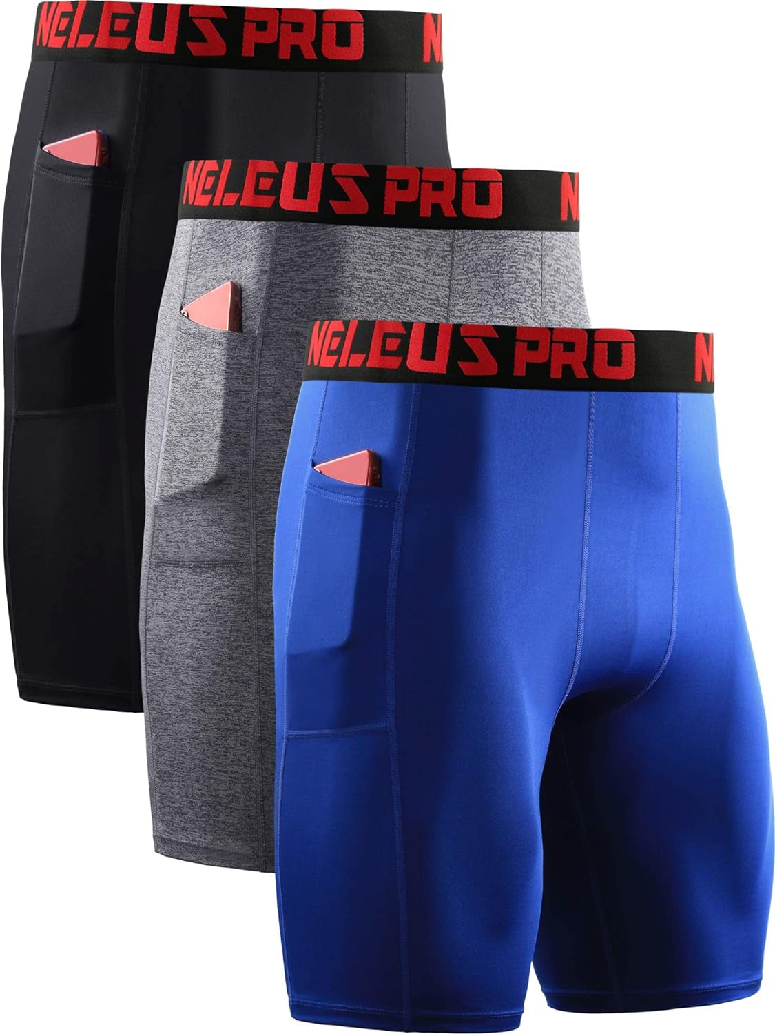 Men'S 3 Pack Running Compression Shorts with Pockets