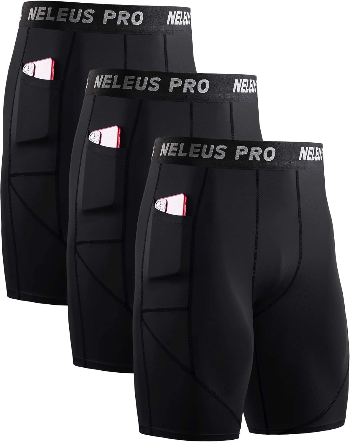Men'S 3 Pack Running Compression Shorts with Pockets