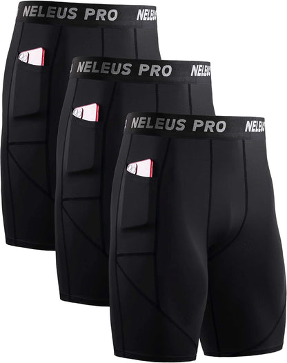 Men'S 3 Pack Running Compression Shorts with Pockets