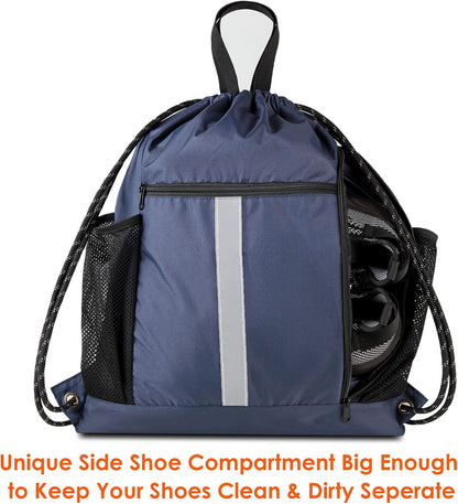 Drawstring Backpack Sports Gym Bag with Shoe Compartment and Two Water Bottle Holder …