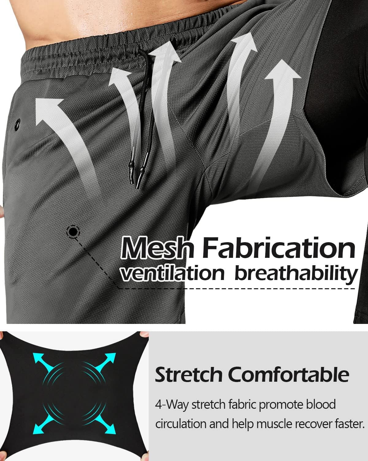 Men'S 2 in 1 Running Pants, Gym Workout Compression Pants for Men Training Athletic