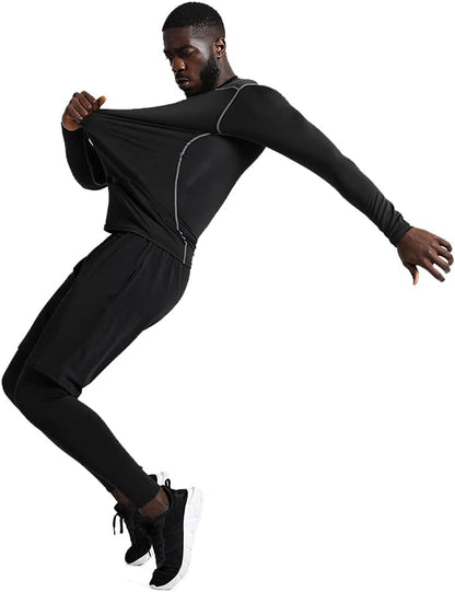 5Pcs Men'S Compression Pants Shirt Top Long Sleeve Jacket Athletic Sets Gym Clothing Mens Workout