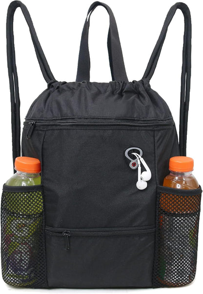 Drawstring Backpack Sports Gym Bag with Shoe Compartment and Two Water Bottle Holder …