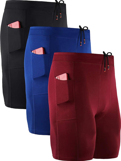 Men'S 3 Pack Running Compression Shorts with Pockets