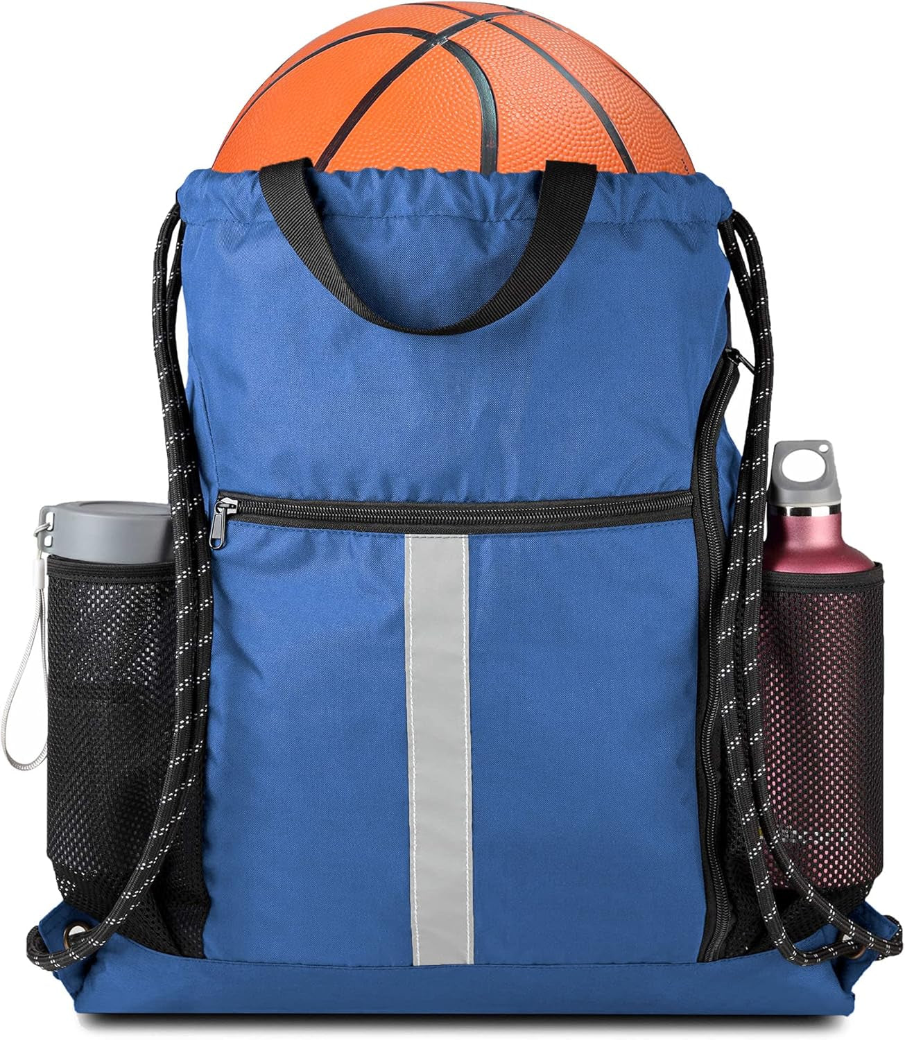 Drawstring Backpack Sports Gym Bag with Shoe Compartment and Two Water Bottle Holder …