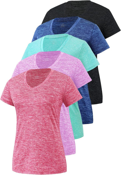 5-Pack Women'S Short Sleeve Dry Fit T-Shirt Moisture Wicking Athletic V-Neck Tee
