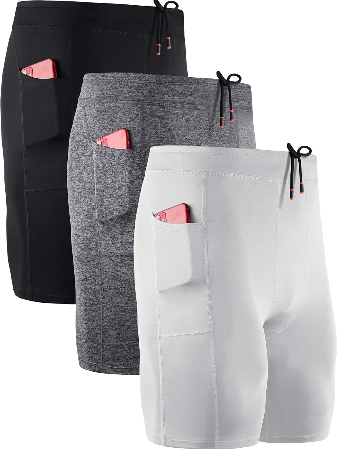 Men'S 3 Pack Running Compression Shorts with Pockets