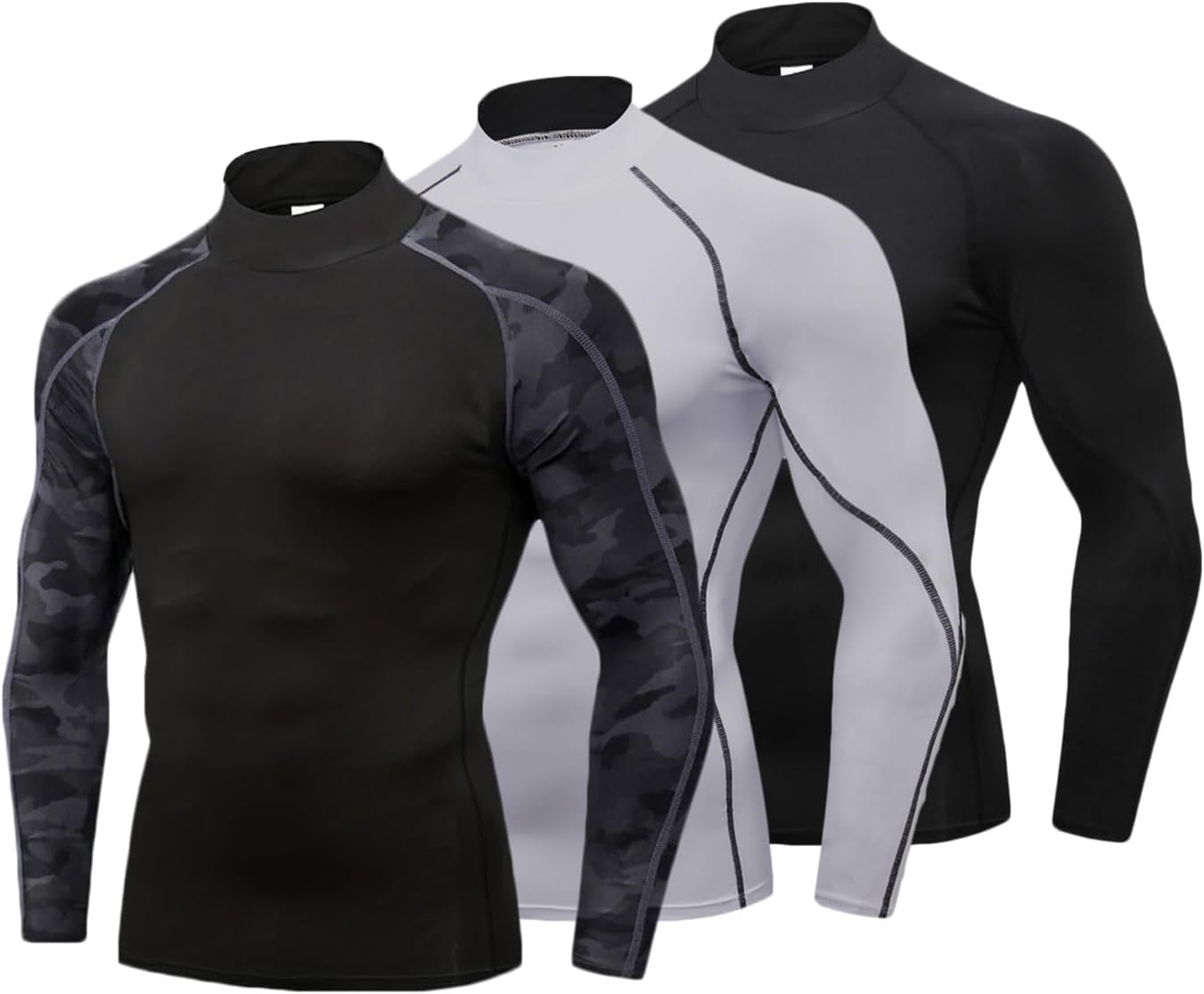 3 Pack Mens Mock Turtleneck Compression Shirts Long Sleeve Sun Protection Shirts Cooling Workout Gym Tops Undershirt