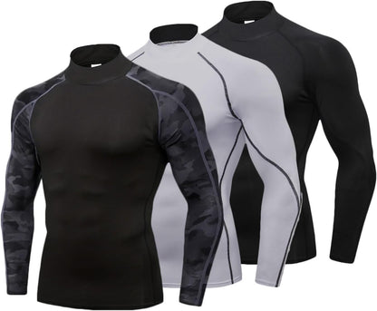 3 Pack Mens Mock Turtleneck Compression Shirts Long Sleeve Sun Protection Shirts Cooling Workout Gym Tops Undershirt