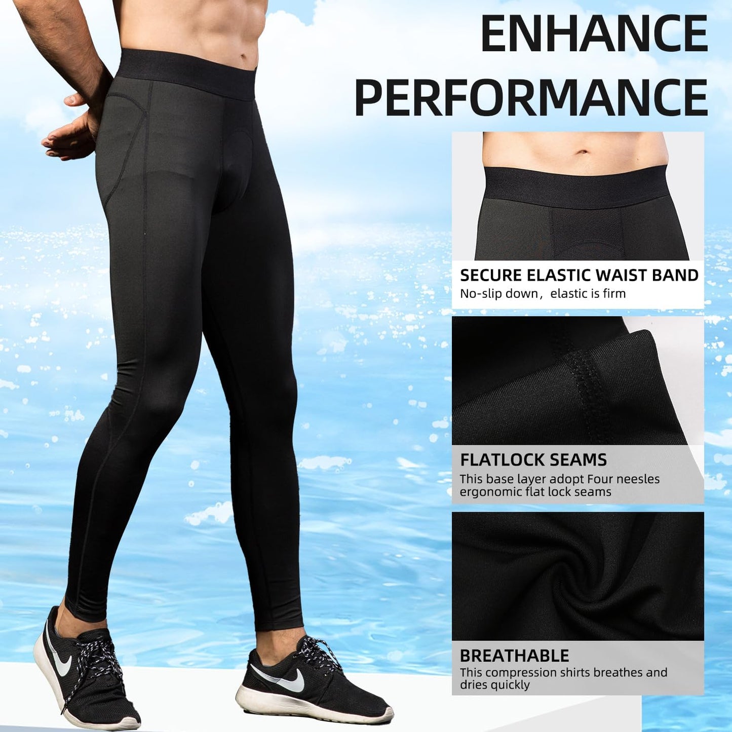 Men'S Compression Pants Athletic Base Layer Tights Leggings for Workout Running Sport Gym Yoga