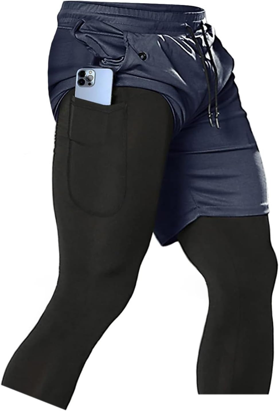 Men'S 2 in 1 Running Pants, Gym Workout Compression Pants for Men Training Athletic